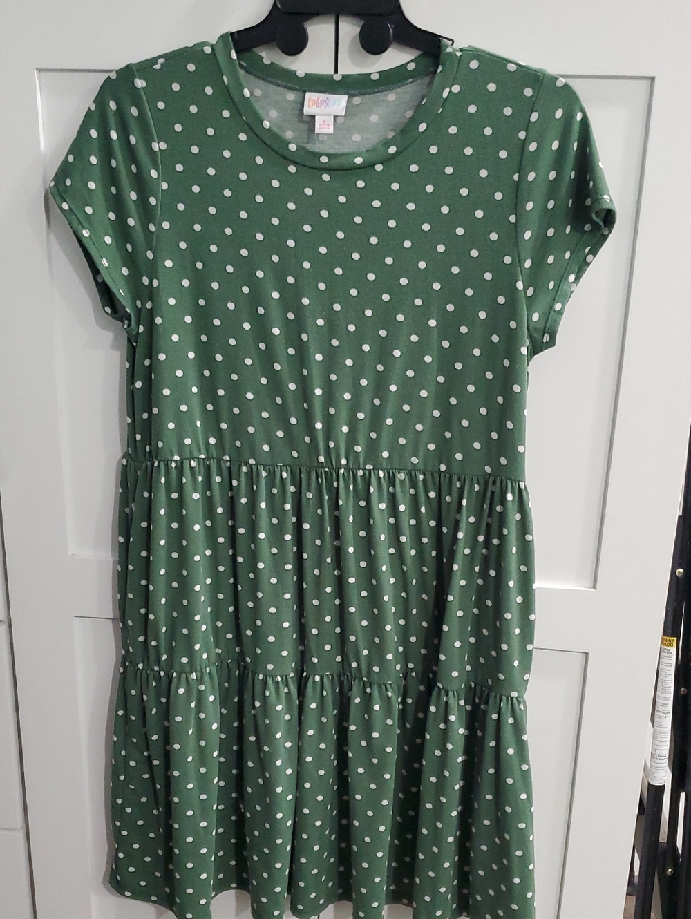 LuLaRoe Olive Green Polka Dot Tiered Dress